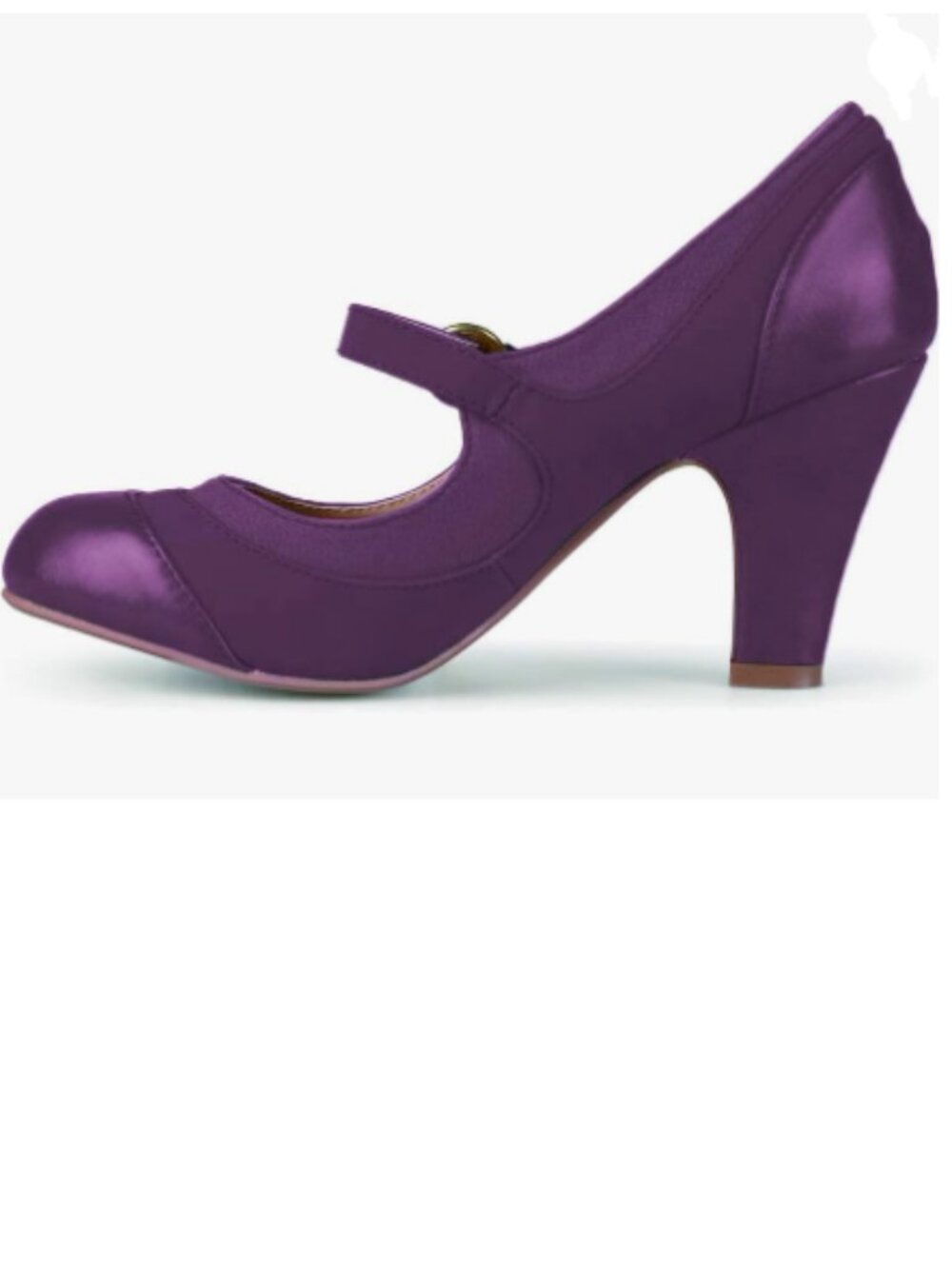 FOWT Dark Purple Vintage High Heel Mary Jane Pumps Round Toe Buckled Shoes